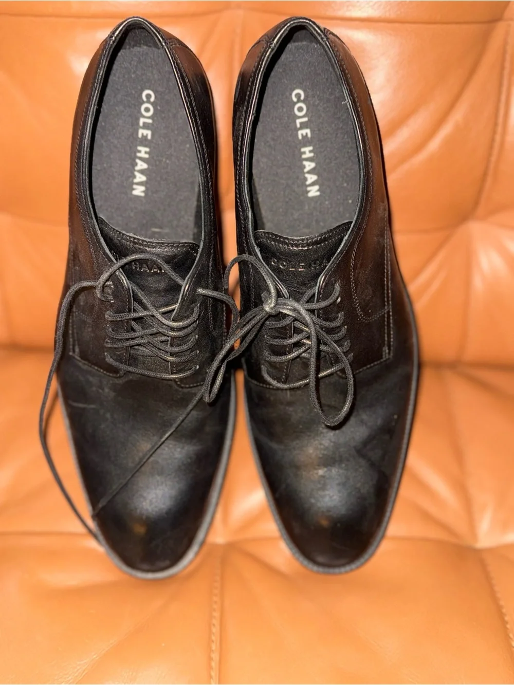 Cole Haan Black Leather Lace-Up Oxfords